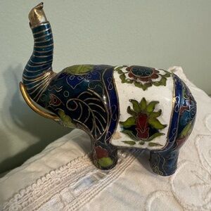Hand-Painted Blue Cloisonné Elephant Sculpture - Decorative Home Accent